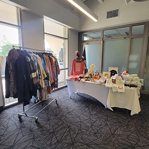 Clothing set up at holiday market