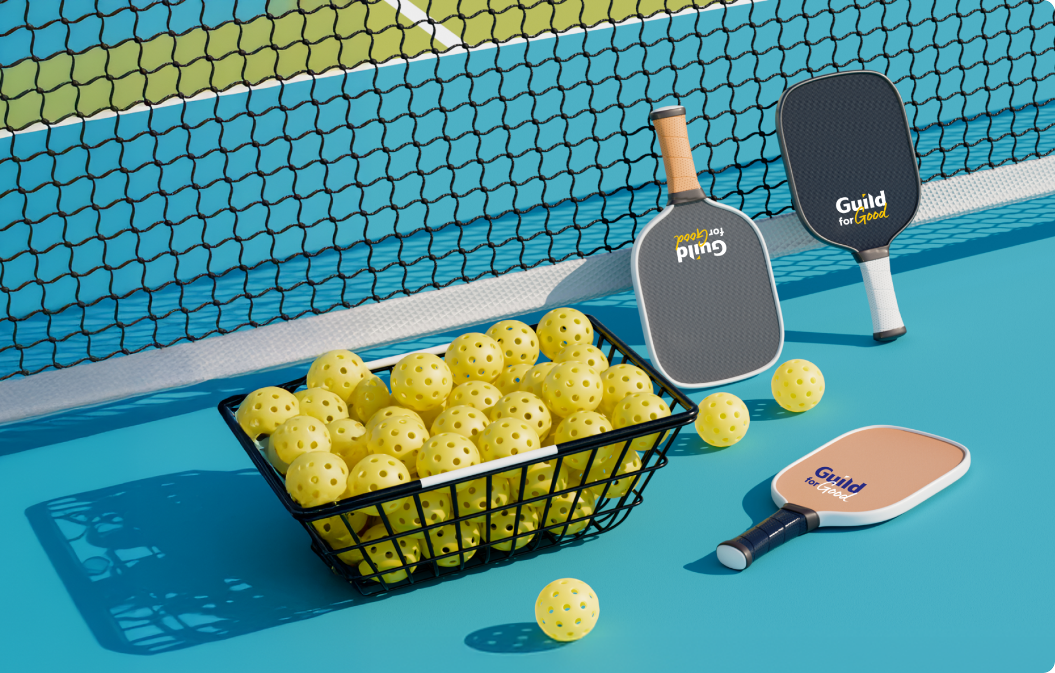 Pickle Ball paddles with Guild for Good logo