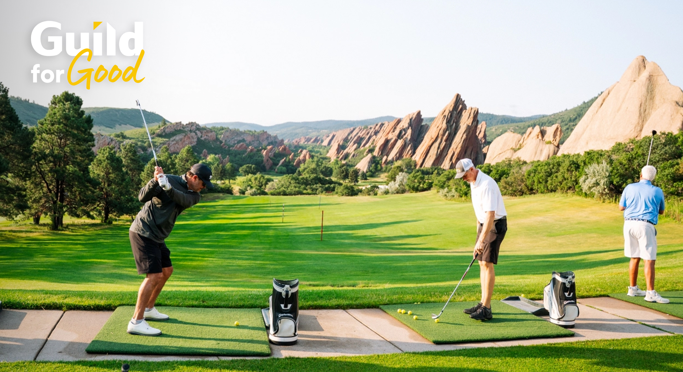 3 men golfing for Guild Giving First Annual at Denver
